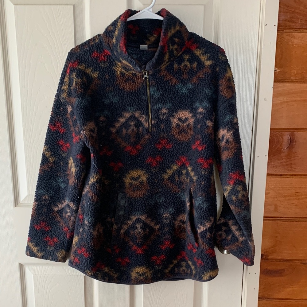 Patterned Fleece Sherpa 3/4 Zip Maternity Sweater